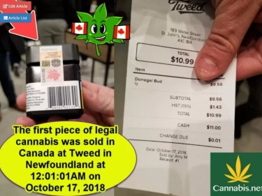 FIRST CANNABIS SALE IN CANADIAN HISTORY